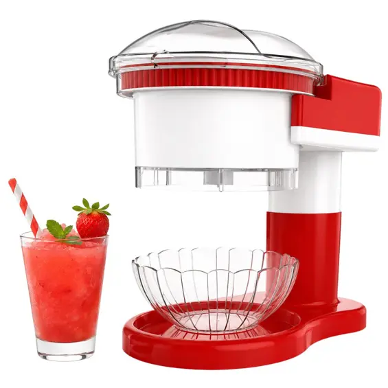 VERK 07555 aparat za granitu i slushy 30 W, drobilica leda + posuda – crveno-bijeli