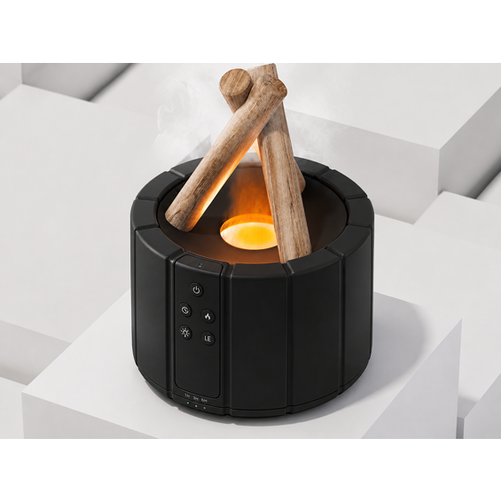 VERK 24615_CZ USB ovlaživač zraka i aroma difuzor 250 ml, RGB LED efekt kamina + daljinski – crni