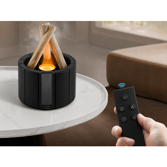 VERK 24615_CZ USB ovlaživač zraka i aroma difuzor 250 ml, RGB LED efekt kamina + daljinski – crni