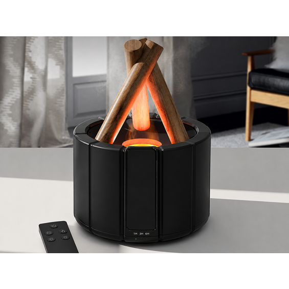 VERK 24615_CZ USB ovlaživač zraka i aroma difuzor 250 ml, RGB LED efekt kamina + daljinski – crni