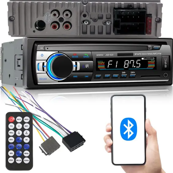 Verk Auto Radio 1 DIN Bluetooth – 4 × 60 W, USB, SD, AUX, Hands-Free, Daljinski Upravljač