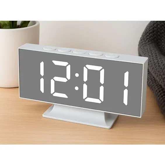 Verk Digitalni LED sat s alarmom i ogledalom bijeli USB