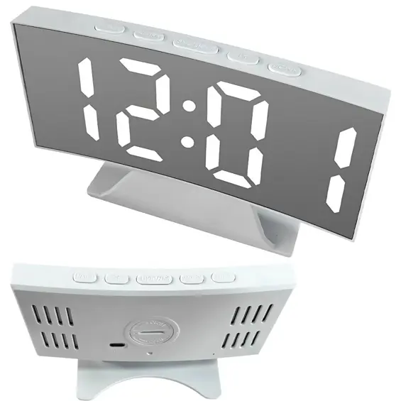 Verk Digitalni LED sat s alarmom i ogledalom bijeli USB