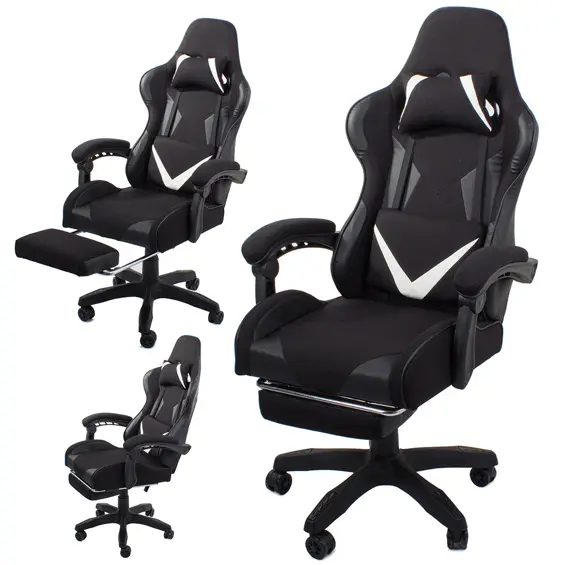 Verk Gaming Stolica s Izvlačivim Osloncem za Noge – Ergonomska, Nosivost 150 kg, Crna