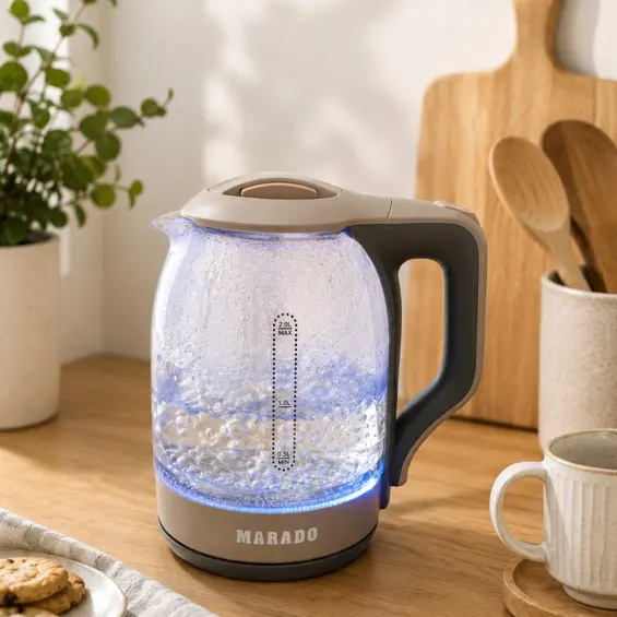 VERK MA-0806 električno stakleno kuhalo za vodu 2 L, 1500 W, LED osvjetljenje – smeđe