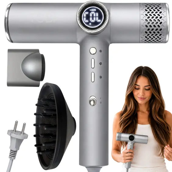 Verk-Profesionalno sušilo za kosu 2000 W, brushless 130.000 o/min, digitalno, difuzor – srebrno