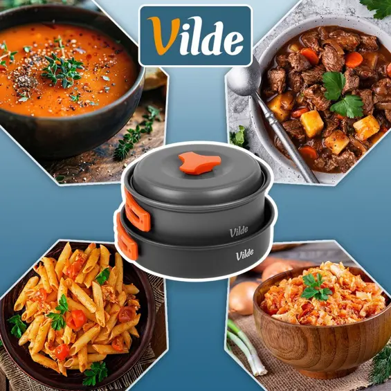 Vilde aluminijski set posuđa za kampiranje s kuhalom 700 ml – 11 dijelova
