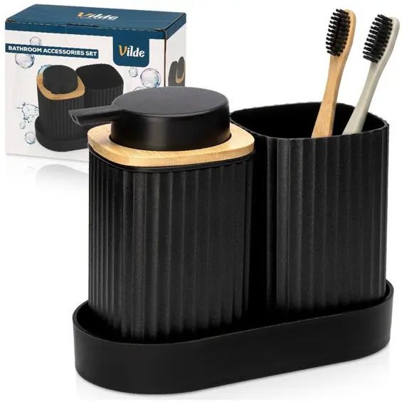 Vilde kupaonski set s dozatorom za sapun – 3 dijela, crni