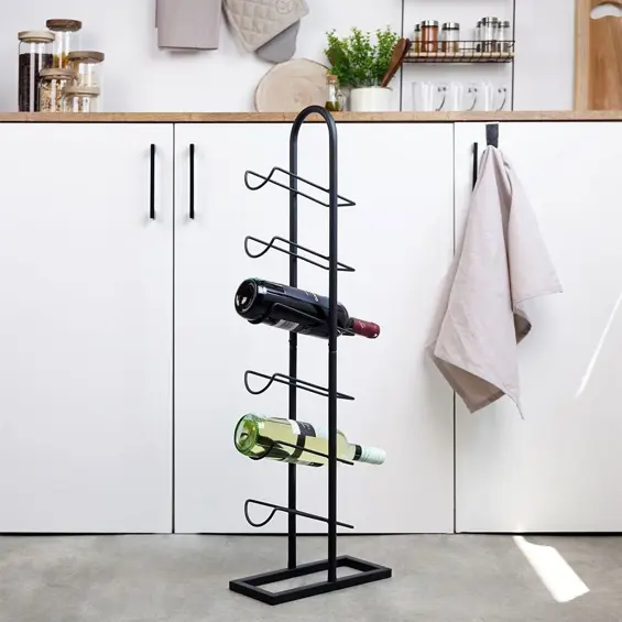 Vilde metalni stalak za vino za 6 boca, 27 × 13 × 84,5 cm – crni