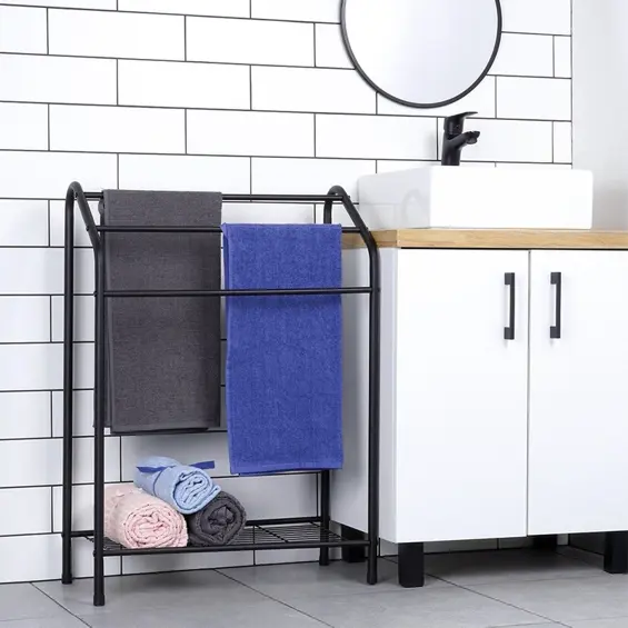 Vilde samostojeći stalak za ručnike s 3 prečke i policom, 60 × 28 × 82,5 cm – crni