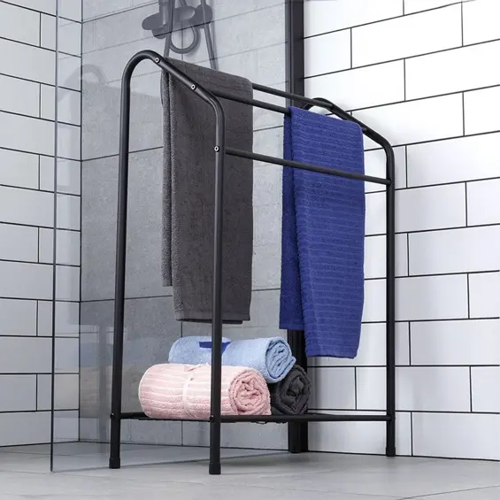 Vilde samostojeći stalak za ručnike s 3 prečke i policom, 60 × 28 × 82,5 cm – crni
