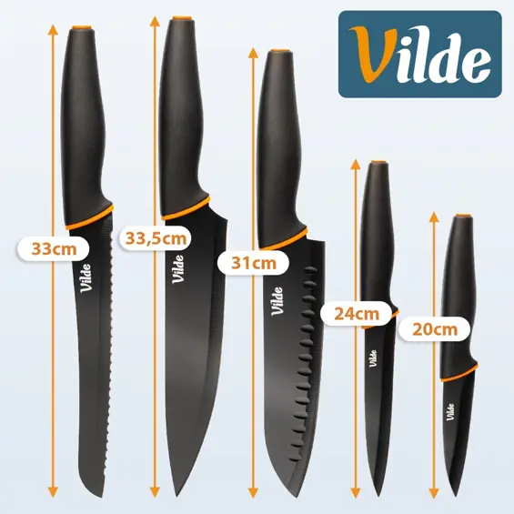 Vilde set kuhinjskih noževa od nehrđajućeg čelika – 5 komada, crni