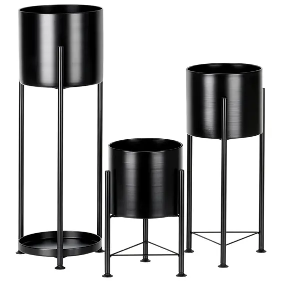 Vilde set metalnih stalaka za cvijeće s posudama – 3 komada, crni