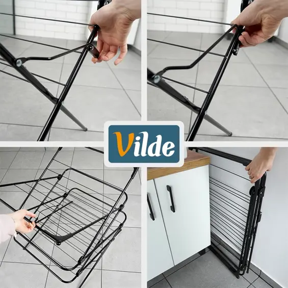 Vilde vertikalno sklopivo sušilo za rublje na 3 razine, 14,5 m, do 15 kg – crno