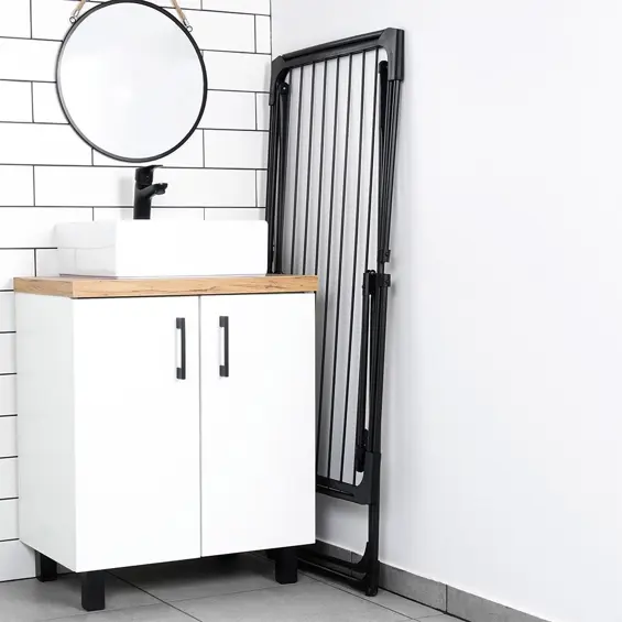 Vilde XXL teleskopsko sklopivo sušilo za rublje 108–182 cm, 16,8 m, s kotačima – crno