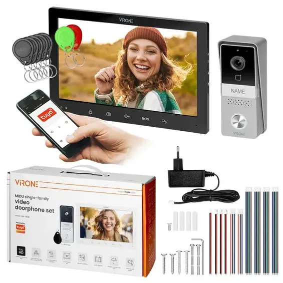 Virone MIDU VDP-75/B video portafon 10" Wi-Fi – Full HD, RFID, Tuya Smart, 4-žilni, crni