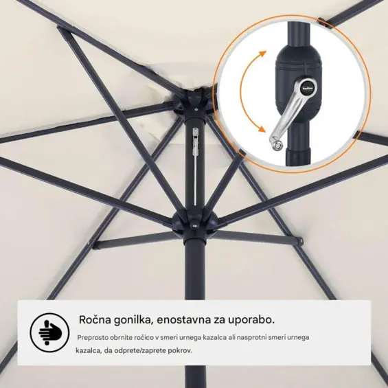 VonHaus 2522062- suncobran promjera 2,7 m s funkcijom nagiba u boji slonovače/bež (Ivory).