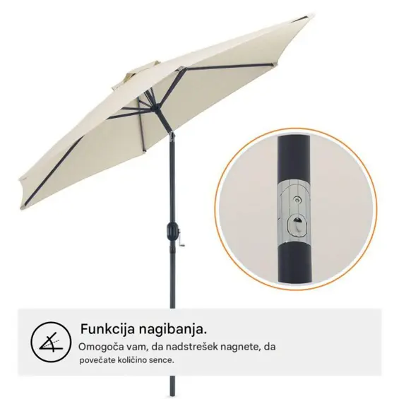 VonHaus 2522062- suncobran promjera 2,7 m s funkcijom nagiba u boji slonovače/bež (Ivory).