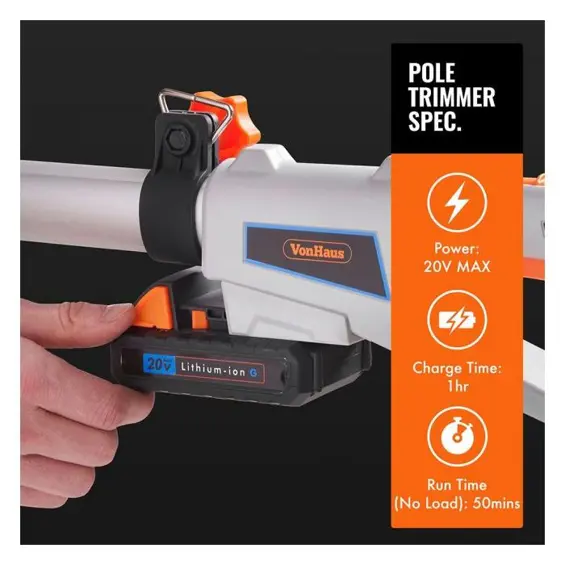 VonHaus G-Series 20V MAX akumulatorske teleskopske škare za živicu (pila za grane) s podesivom duljinom do 2,44 m i kutom glave