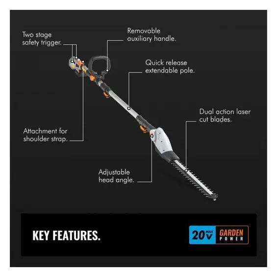 VonHaus G-Series 20V MAX akumulatorske teleskopske škare za živicu (pila za grane) s podesivom duljinom do 2,44 m i kutom glave