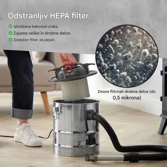 VonHaus Usisavač za hladan pepeo 15 L, 1000 W – Filter za fini pepeo, aluminijsko crijevo (3000216)