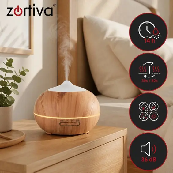 Zortiva 4u1 ultrazvučni ovlaživač i aroma difuzor 400 ml s LED osvjetljenjem i daljinskim upravljačem