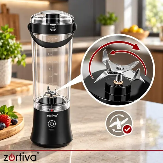 ZORTIVA ShakeWave – Prijenosni bežični blender 600 ml, 150 W, USB-C punjenje, drobljenje leda, 22.000 o/min