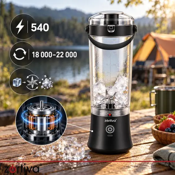 ZORTIVA ShakeWave – Prijenosni bežični blender 600 ml, 150 W, USB-C punjenje, drobljenje leda, 22.000 o/min