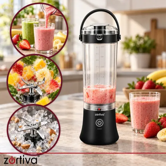 ZORTIVA ShakeWave – Prijenosni bežični blender 600 ml, 150 W, USB-C punjenje, drobljenje leda, 22.000 o/min