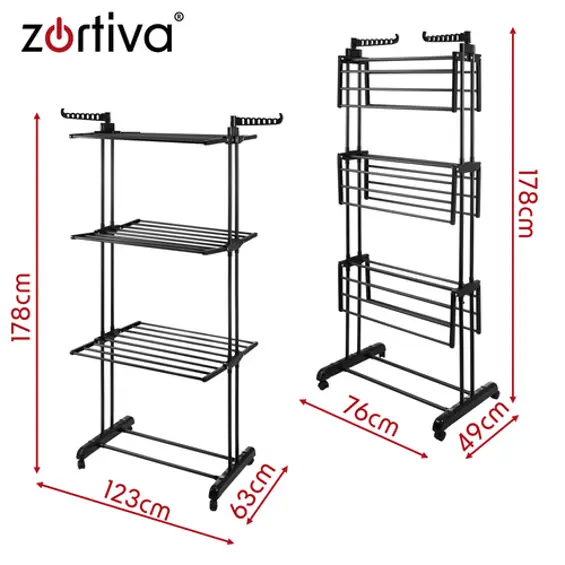 ZORTIVA XXL vertikalno sklopivo sušilo za rublje na kotačima 178 cm – 3 razine